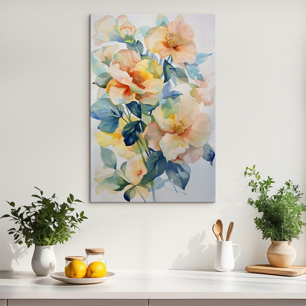 A painting of flowers and leaves A painting of flowers and leaves