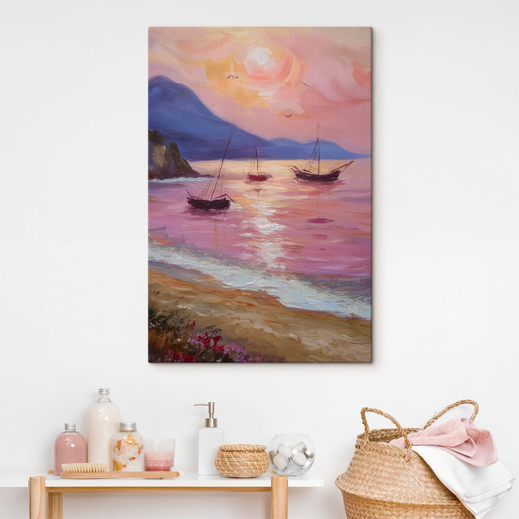 A painting of boats in the water A painting of boats in the water
