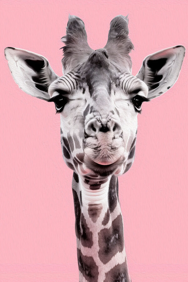 A giraffe with a pink background A giraffe with a pink background