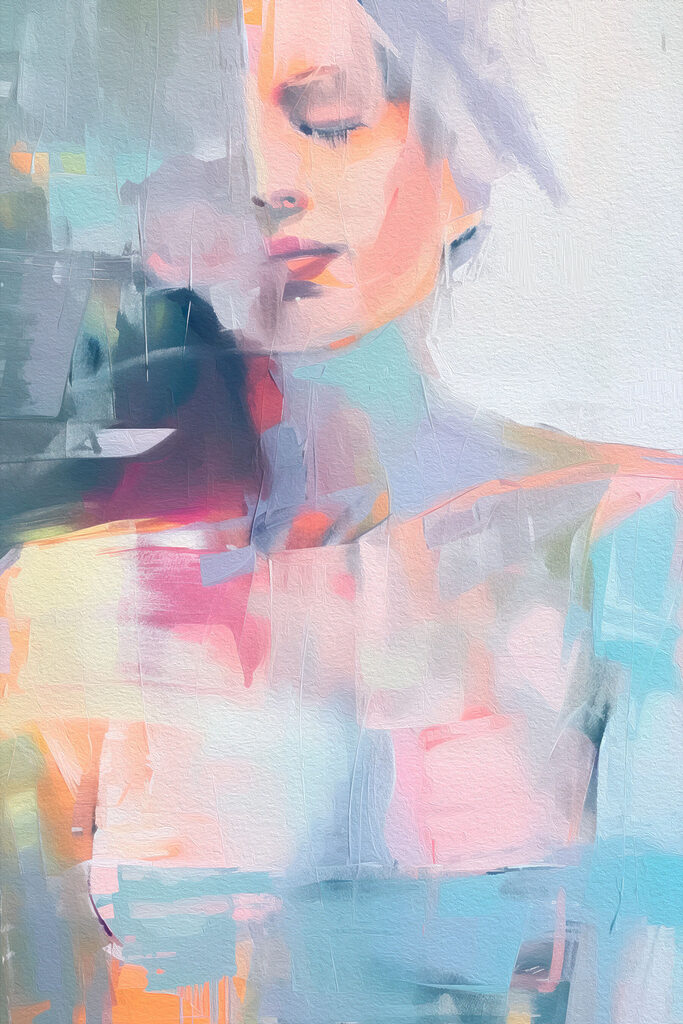 A woman's face with colorful paint A woman's face with colorful paint