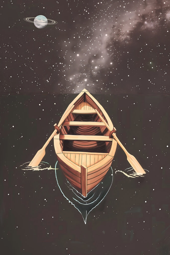 A boat with oars in water A boat with oars in water