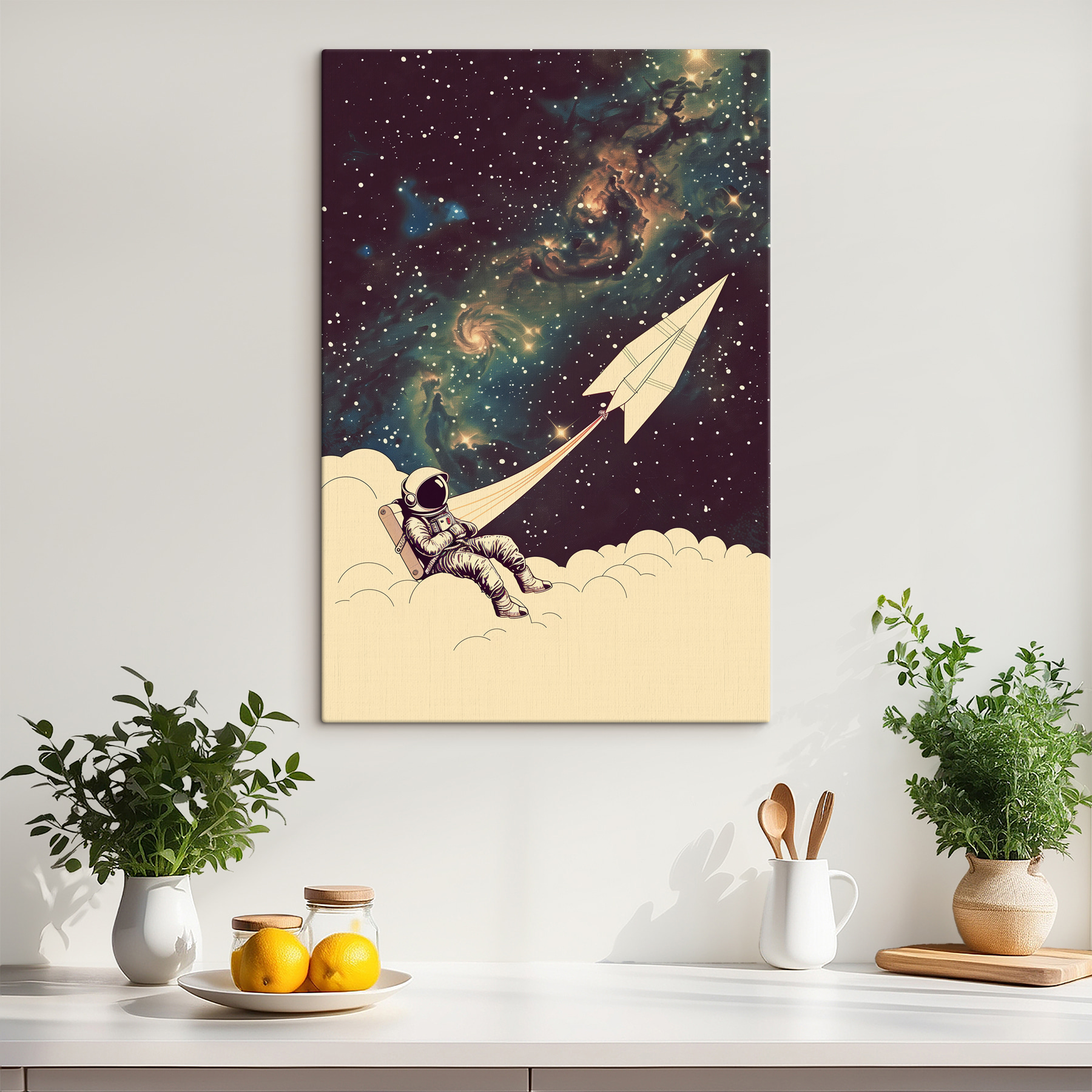 An astronaut sitting on a cloud with a paper plane in the sky An astronaut sitting on a cloud with a paper plane in the sky