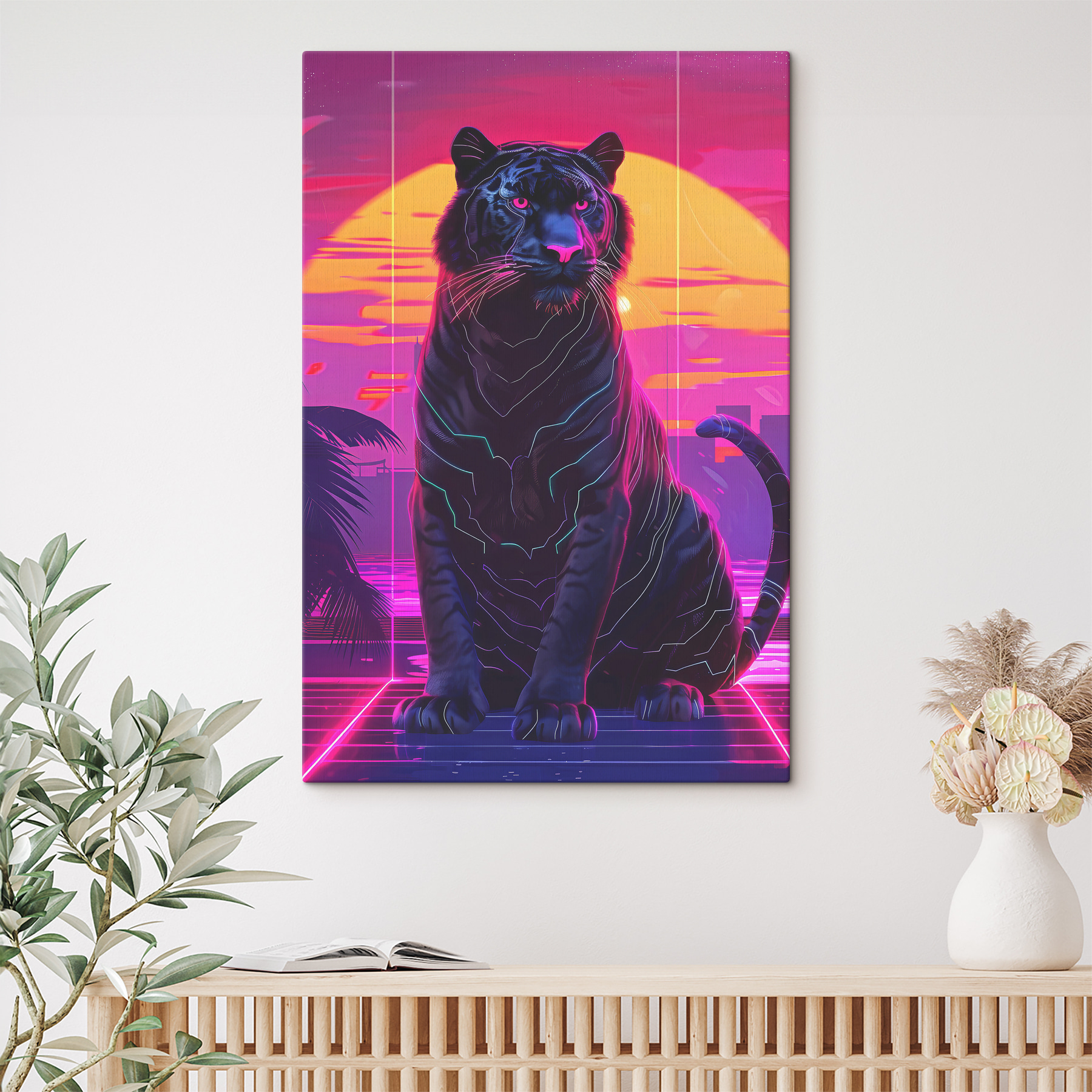A black tiger with neon lights A black tiger with neon lights