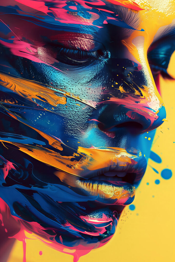 A close up of a woman's face with paint on her face A close up of a woman's face with paint on her face