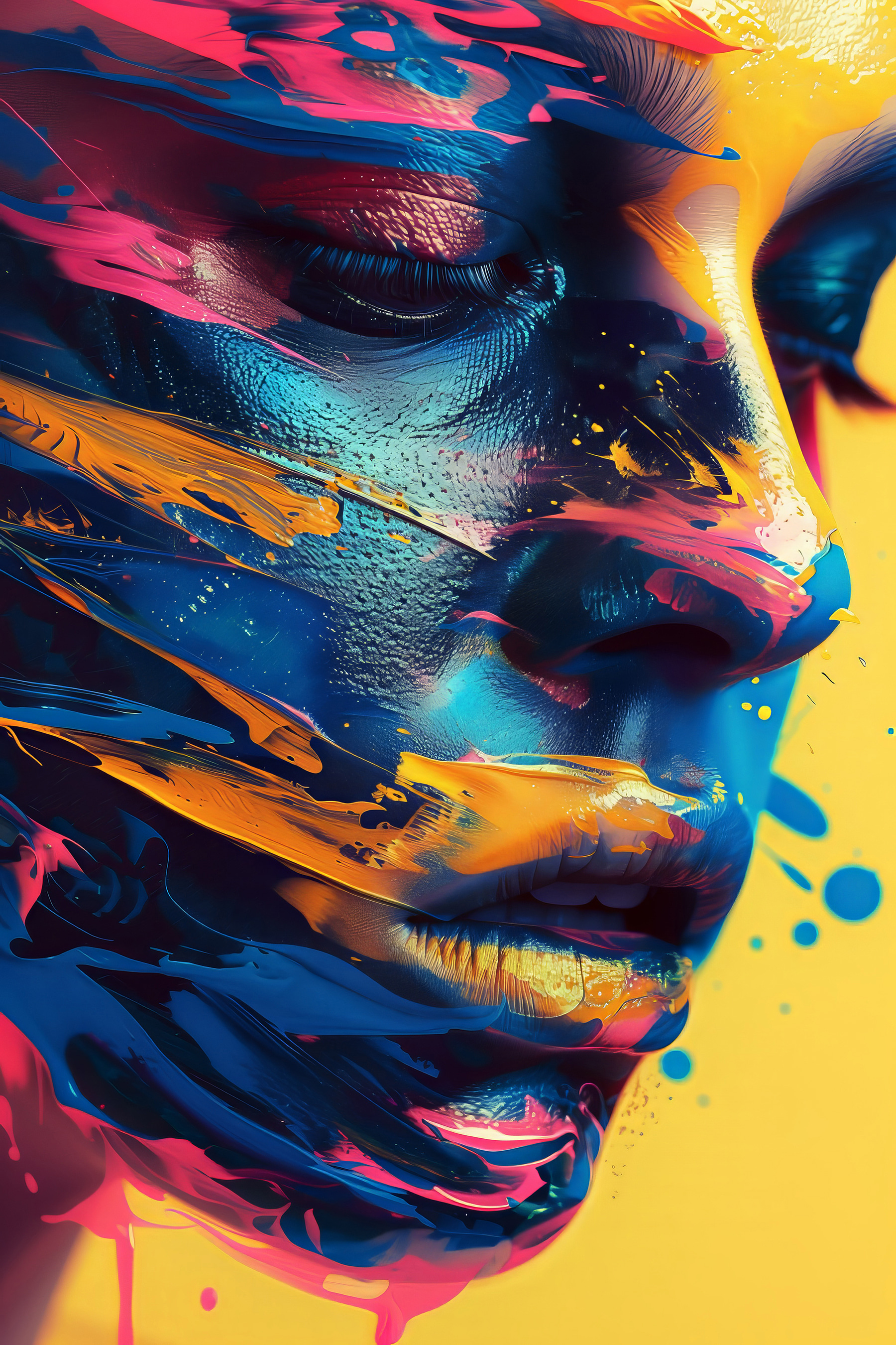 A close up of a woman's face with paint on her face A close up of a woman's face with paint on her face