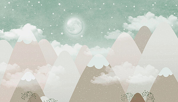 Una luna su montagne e nuvole Una luna su montagne e nuvole