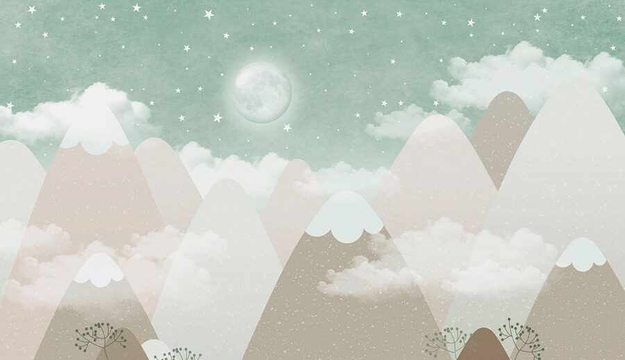Una luna su montagne e nuvole