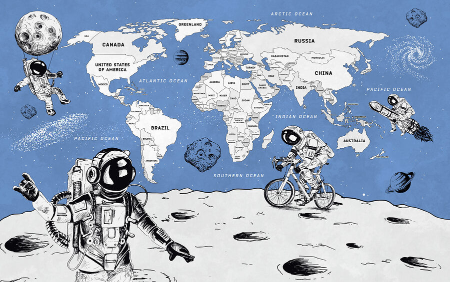 Un disegno di due astronauti sulla luna