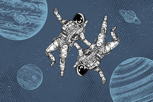 Due astronauti che fluttuano nello spazio Due astronauti che fluttuano nello spazio