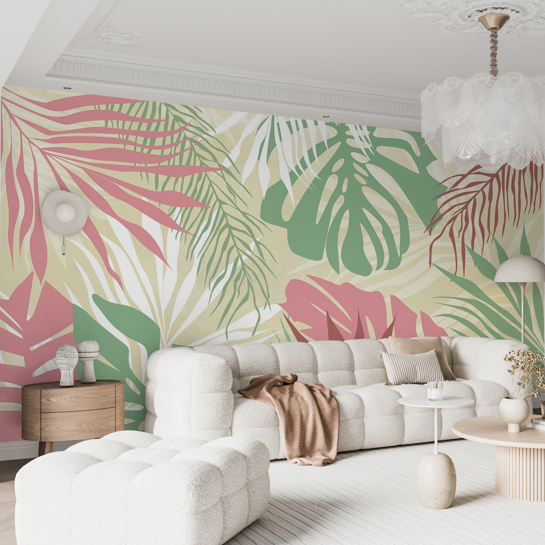 w00676pig1ms - Un motivo di foglie su sfondo bianco - tegory