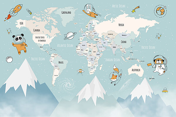 Una mappa del mondo con montagne e nuvole Una mappa del mondo con montagne e nuvole