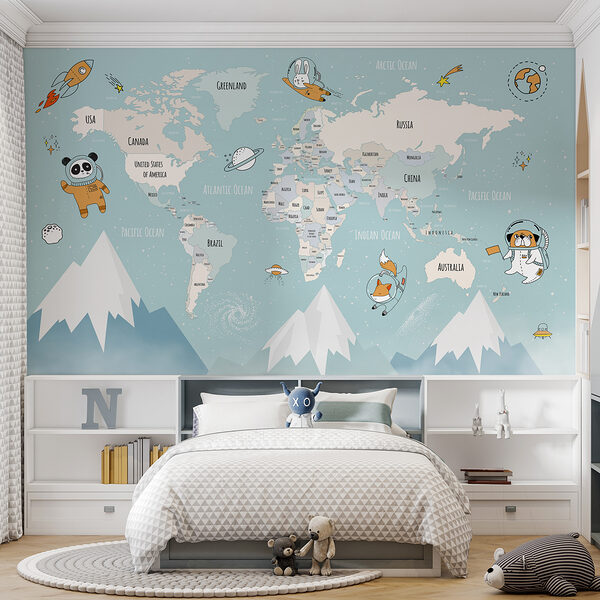 Una mappa del mondo con montagne e nuvole Una mappa del mondo con montagne e nuvole