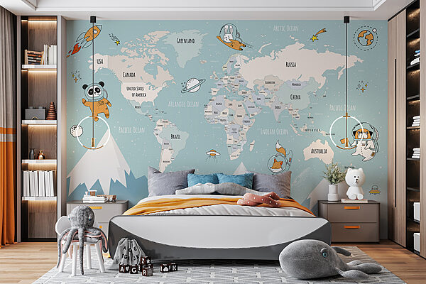 Una mappa del mondo con montagne e nuvole Una mappa del mondo con montagne e nuvole
