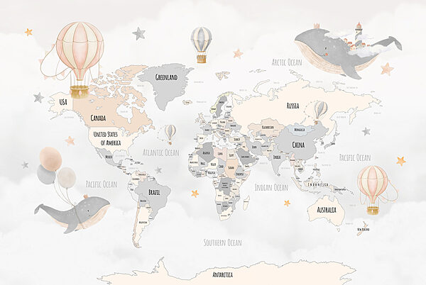 Una mappa del mondo con le mongolfiere Una mappa del mondo con le mongolfiere