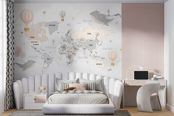 Una mappa del mondo con le mongolfiere Una mappa del mondo con le mongolfiere