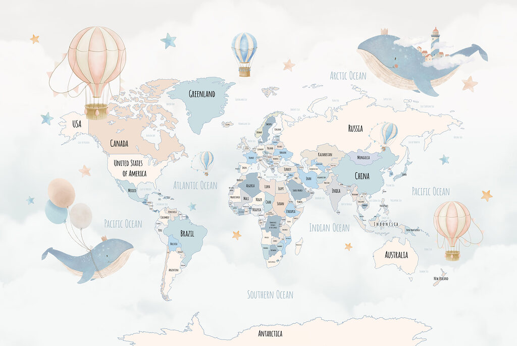 Una mappa del mondo con le mongolfiere Una mappa del mondo con le mongolfiere