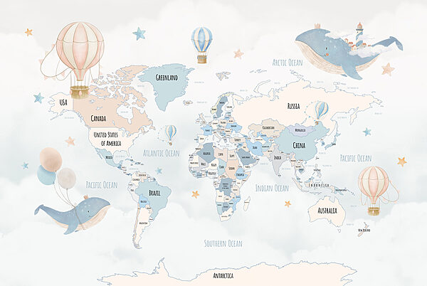 Una mappa del mondo con le mongolfiere Una mappa del mondo con le mongolfiere
