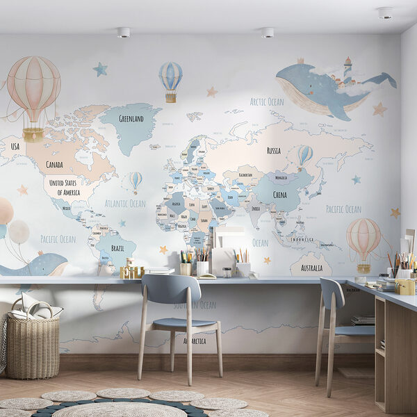 Una mappa del mondo con le mongolfiere Una mappa del mondo con le mongolfiere