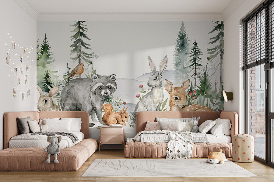 Un gruppo di animali in una foresta