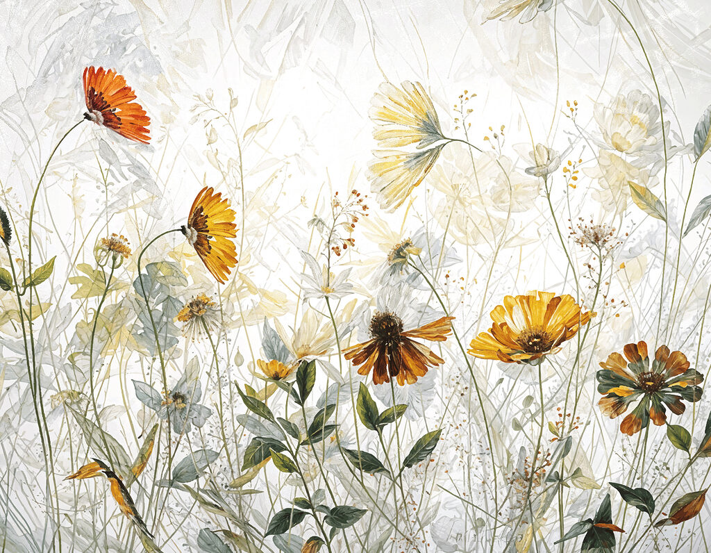 Un dipinto di fiori e foglie Un dipinto di fiori e foglie