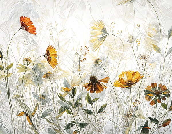 Un dipinto di fiori e foglie Un dipinto di fiori e foglie