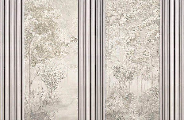 Una carta da parati con alberi e fiori Una carta da parati con alberi e fiori