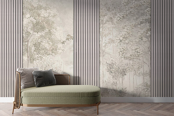 Una carta da parati con alberi e fiori Una carta da parati con alberi e fiori