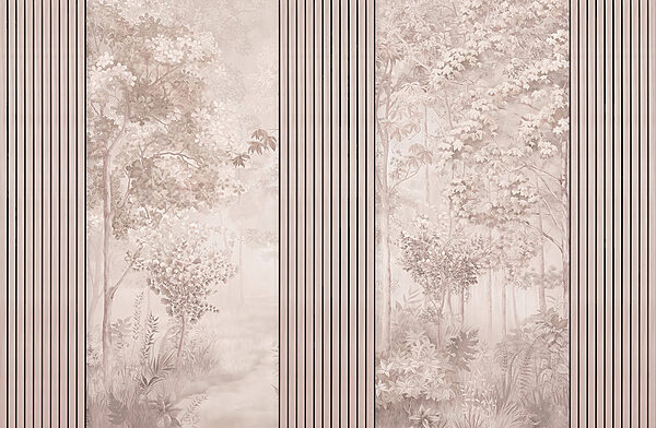 Una carta da parati con alberi e fiori Una carta da parati con alberi e fiori