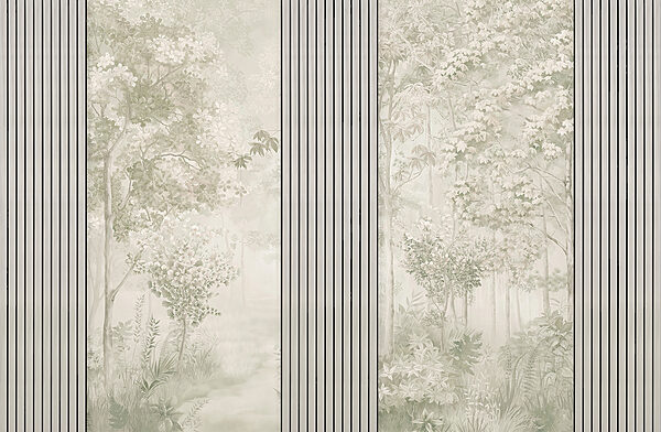 Una carta da parati con alberi e fiori Una carta da parati con alberi e fiori