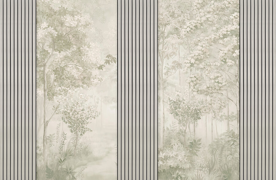 Una carta da parati con alberi e fiori
