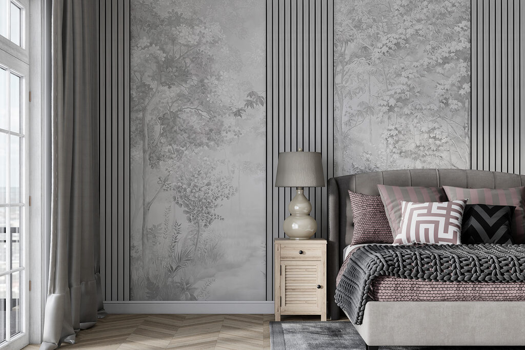 A wall with a tall vertical line