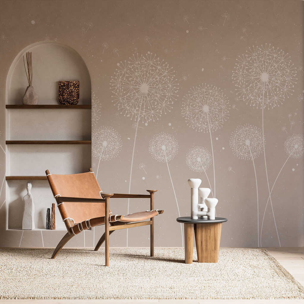 A white dandelions on a grey background A white dandelions on a grey background