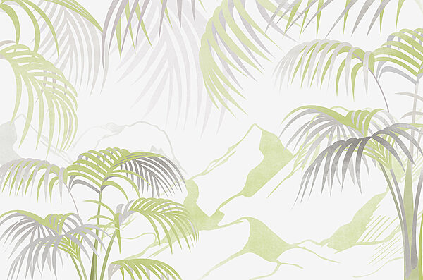 Uno sfondo bianco e verde con foglie di palma Uno sfondo bianco e verde con foglie di palma