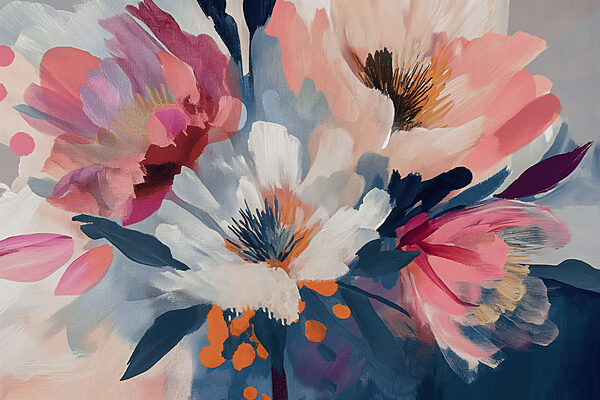 Un dipinto di fiori su tessuto Un dipinto di fiori su tessuto