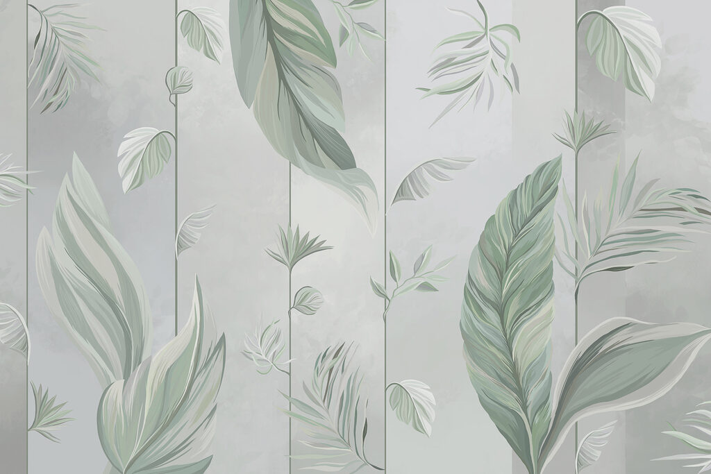 A wallpaper with leaves and flowers A wallpaper with leaves and flowers
