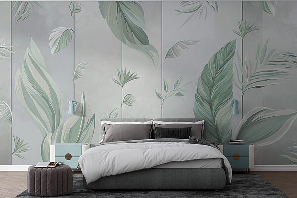 A wallpaper with leaves and flowers A wallpaper with leaves and flowers