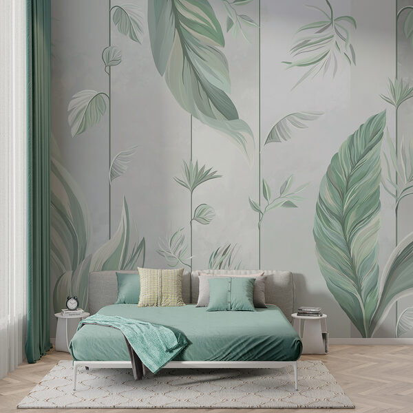 A wallpaper with leaves and flowers A wallpaper with leaves and flowers