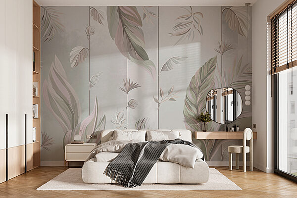 A wallpaper with leaves and lines A wallpaper with leaves and lines