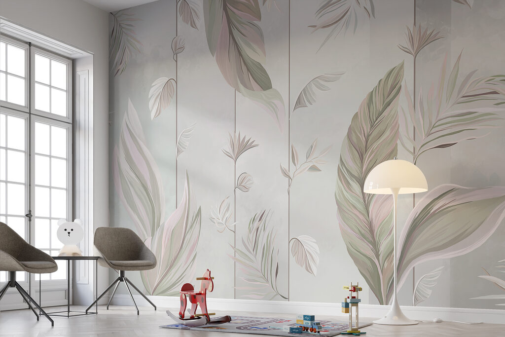 A wallpaper with leaves and lines A wallpaper with leaves and lines