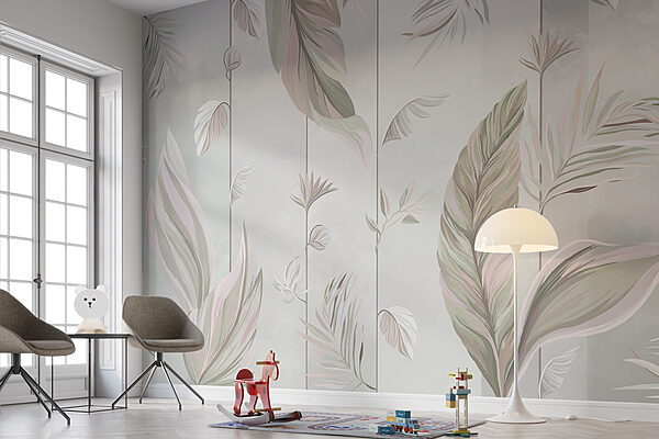 A wallpaper with leaves and lines A wallpaper with leaves and lines