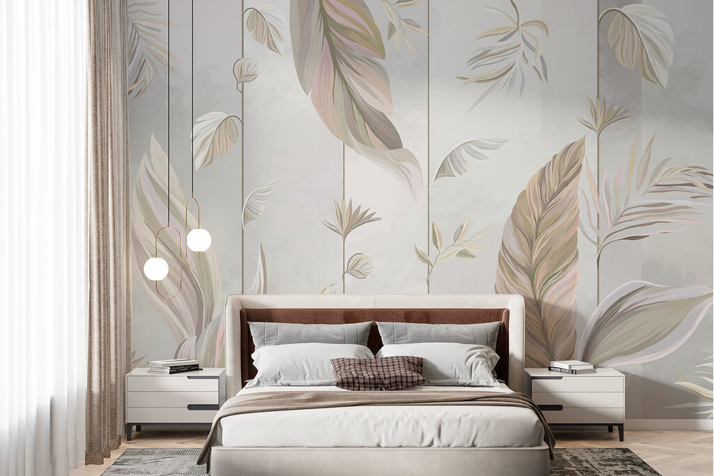 A wallpaper with leaves and flowers A wallpaper with leaves and flowers