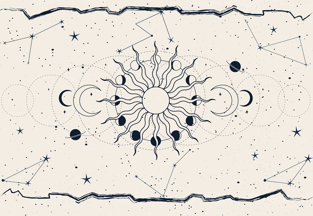 Un disegno del sole e della luna Un disegno del sole e della luna