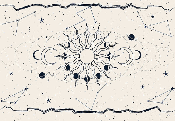 Un disegno del sole e della luna Un disegno del sole e della luna