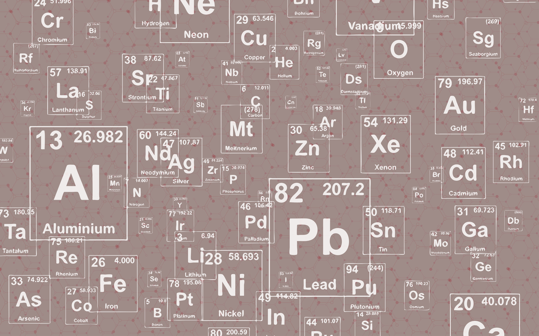 A pattern of white and black periodic table elements