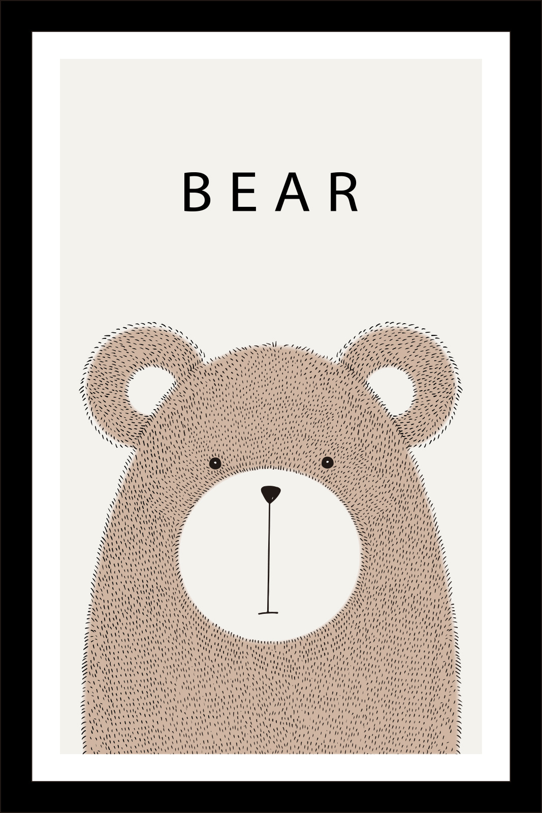 A bear with black text