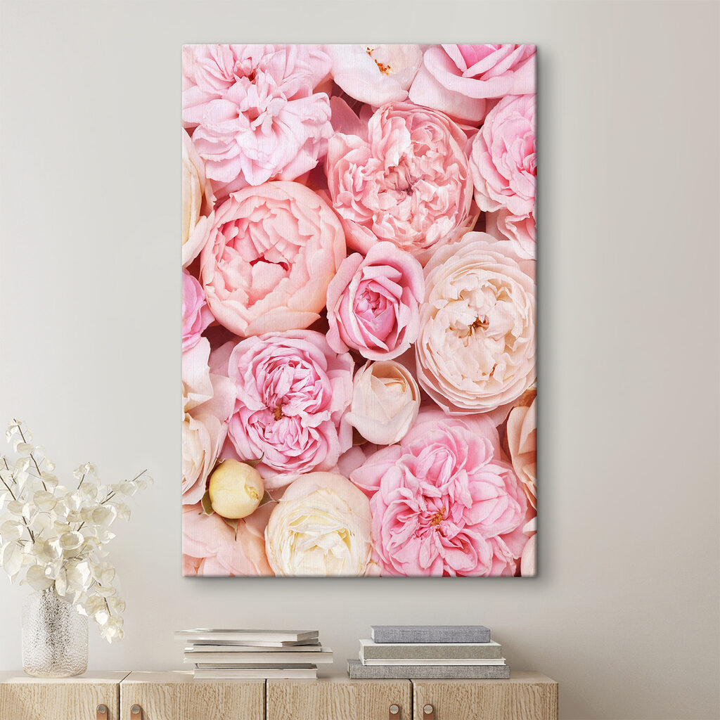 A group of pink and white flowers