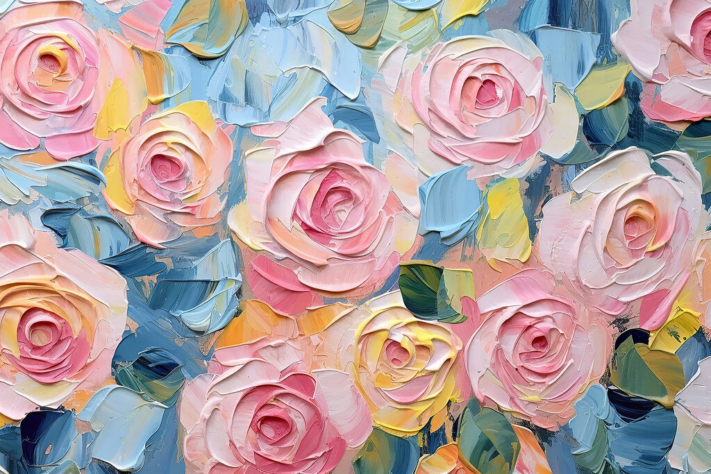 A painting of flowers and leaves A painting of flowers and leaves