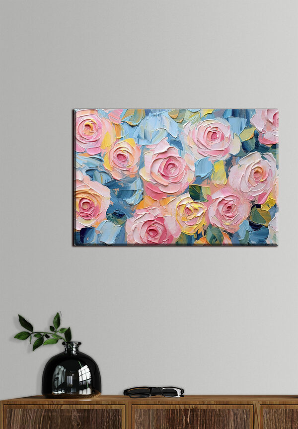 Quadri Un dipinto raffigurante fiori e foglie
