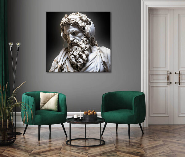 Quadri Una statua di un uomo barbuto con le cuffie