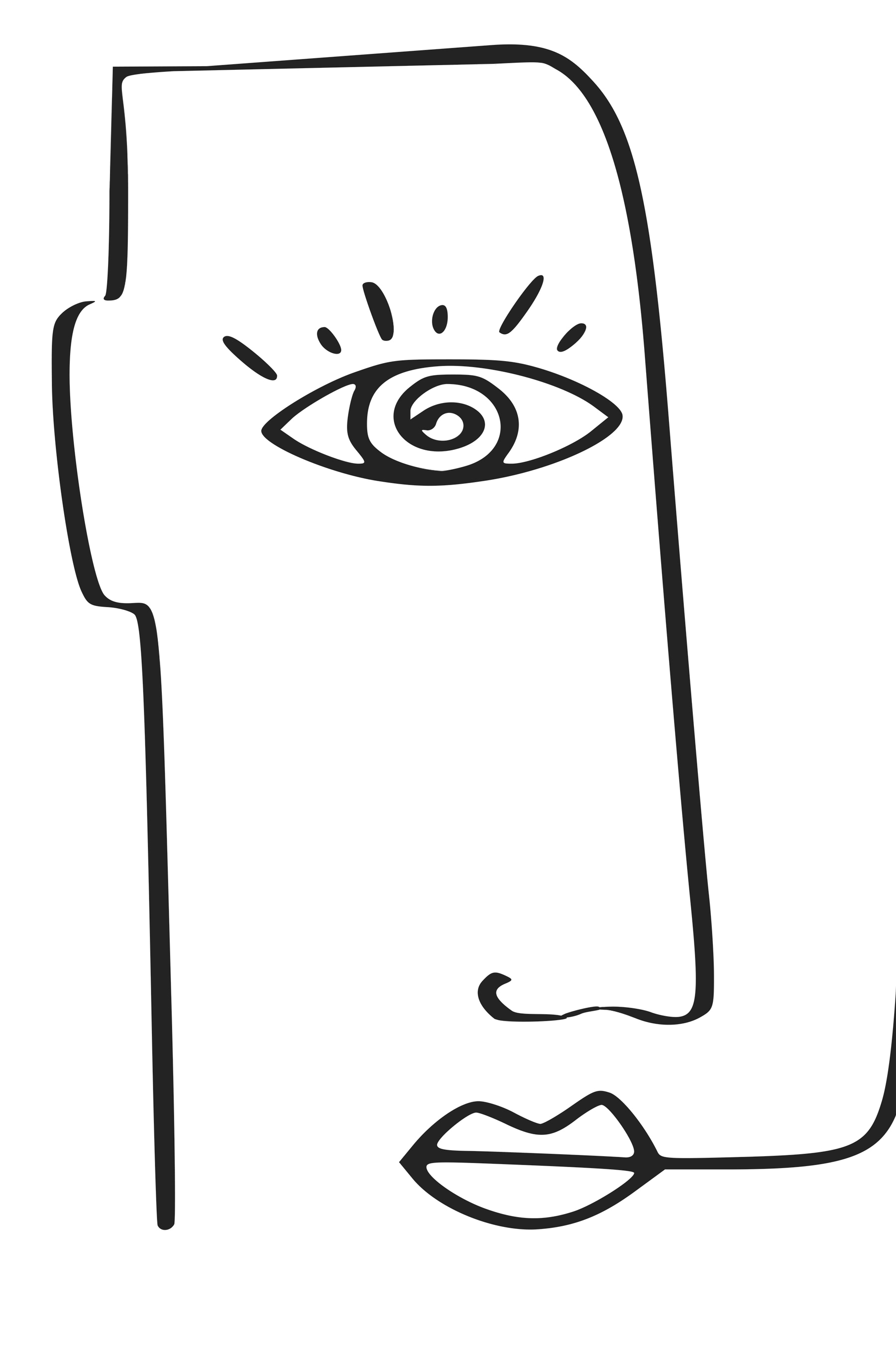 A black and white drawing of a face with eye and nose